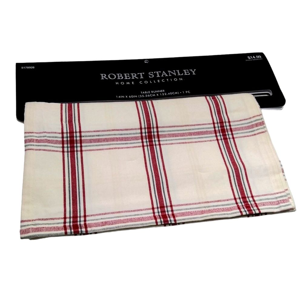 Robert Stanley Plaid Table Runner Heartland Holiday 60" x 14" Plaid New